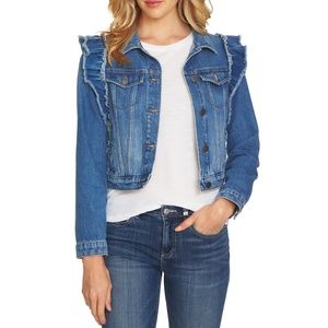 denim jacket ruffle shoulder